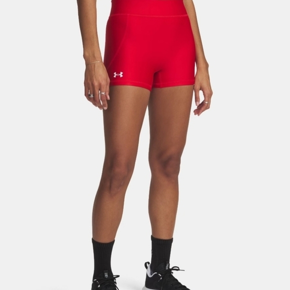 Under Armour Red And White Women's Compression Shorts Sz Large - Picture 1 of 8